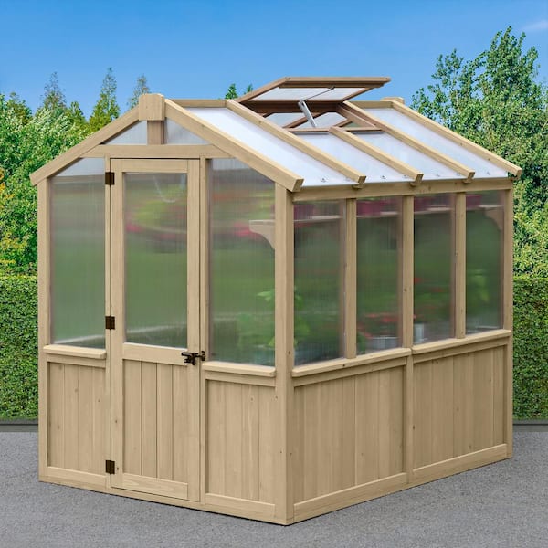 Yardistry Meridian 6.7 ft. x 7.8 ft. Garden Plant Greenhouse with Double-Wall Poly Windows, Automatic Roof Vent and Air Flow Base