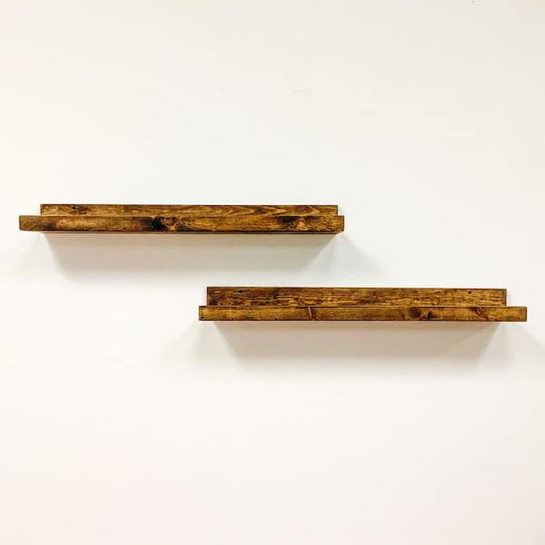 Del Hutson Designs Rustic Luxe 7 in. x 36 in. Dark Walnut Pine Floating Decorative Wall Shelves