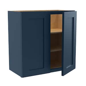 Newport Blue Painted Plywood Shaker Assembled Wall Kitchen Cabinet Soft Close 24 W in. 12 D in. 24 in. H
