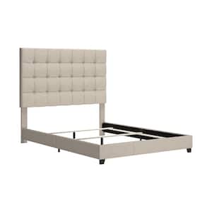 Dolante Beige Wood Frame Queen Panel Bed with Button Tufting