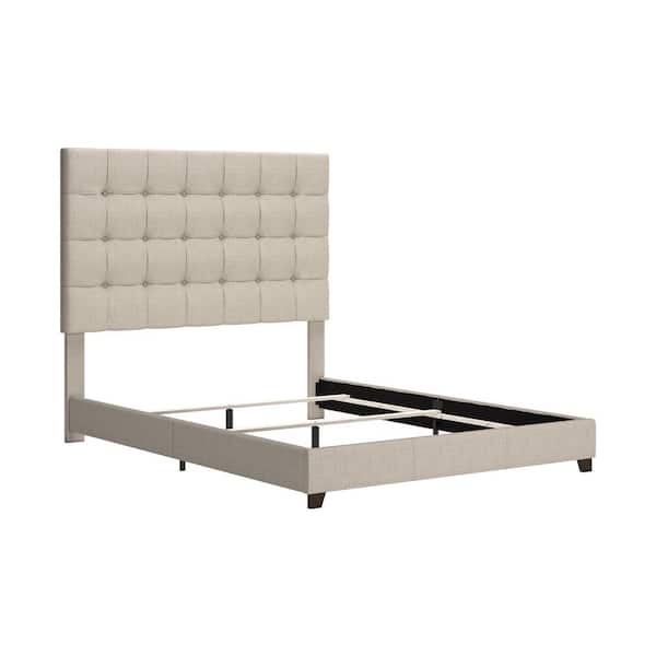 Dolante Beige Wood Frame Queen Panel Bed with Button Tufting