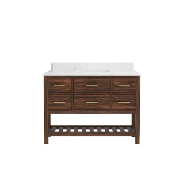 Willow Collections Parket Teak 48 in. W x 22 in. D x 36 in. H Single Sink Bath Vanity in Dark Walnut with 1.5" Empira White Qt. Top
