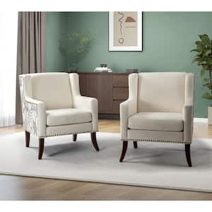 Gerry Grey Upholstered Armchair with Nailhead Trim Design and Solid Wood Legs (Set of 2)