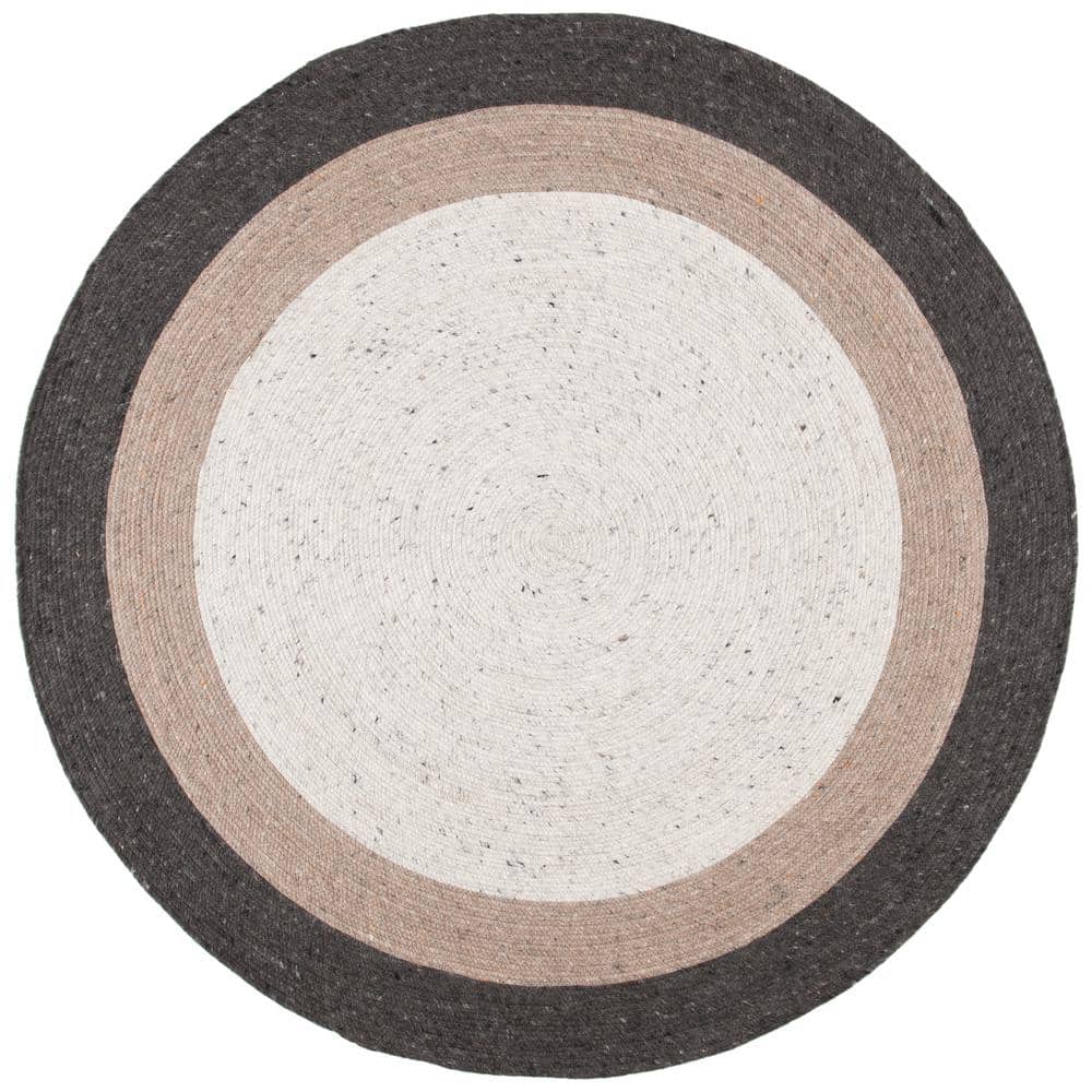 Ivory Wool 7' Round Braided Handmade Reversible Rug