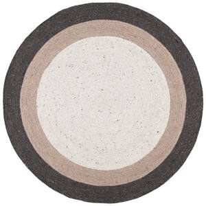 Braided Charcoal/Ivory 7 ft. x 7 ft. Round Solid Area Rug