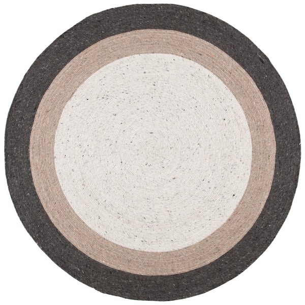 SAFAVIEH Braided Charcoal/Ivory 7 ft. x 7 ft. Round Solid Area Rug