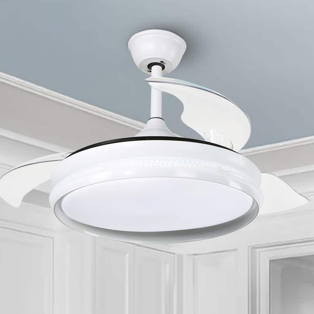 Bella Depot 42 in. LED White Retractable Ceiling Fan with Light and