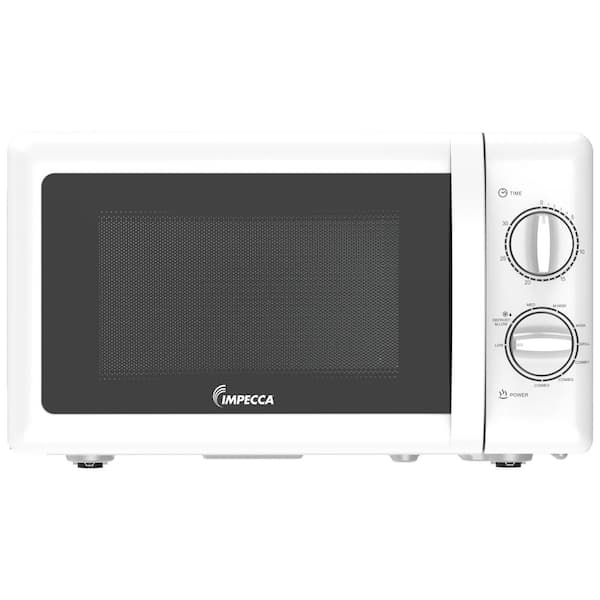 Impecca 0.7 cu. ft. 17 in. Width Countertop Microwave Oven, Retro Dials Simple Mechanical Controls, 5 Power Modes, Timer -White