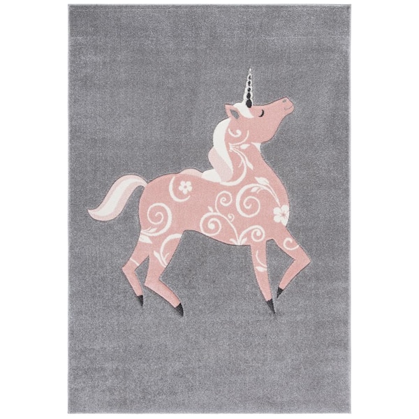 SAFAVIEH Carousel Kids Gray/Pink 5 ft. x 8 ft. Animal Print Solid Color Area Rug