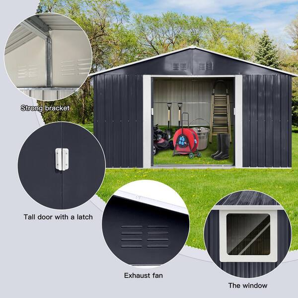 Zeus & Ruta 11.2 ft. W x 10.6 ft. D Coal Grey Metal Outdoor