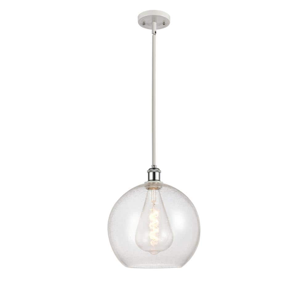 Athens 60-Watt 1 Light White and Polished Chrome Shaded Mini Pendant Light with Seeded glass Seeded Glass Shade -  Innovations, 516-1S-WPC-G124