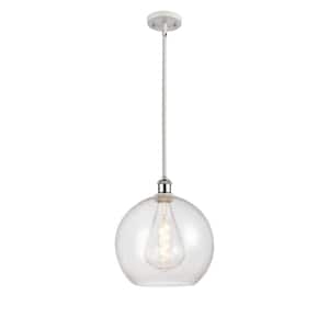 Athens 60-Watt 1 Light White and Polished Chrome Shaded Mini Pendant Light with Seeded glass Seeded Glass Shade