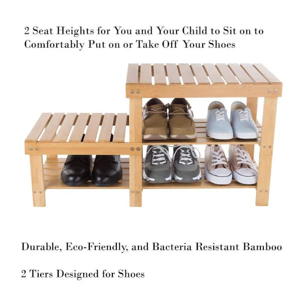 KKTONER Bamboo Shoe Rack 4 Tier Entryway Shoe Shelf Bathroom Storage B