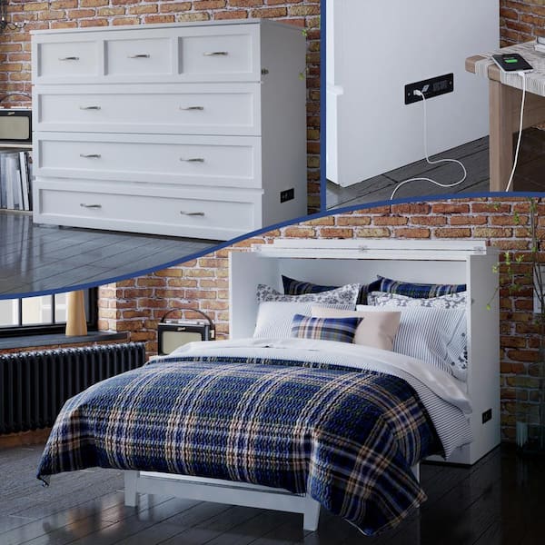 Deerfield White Murphy Bed Chest Full with Charging Station