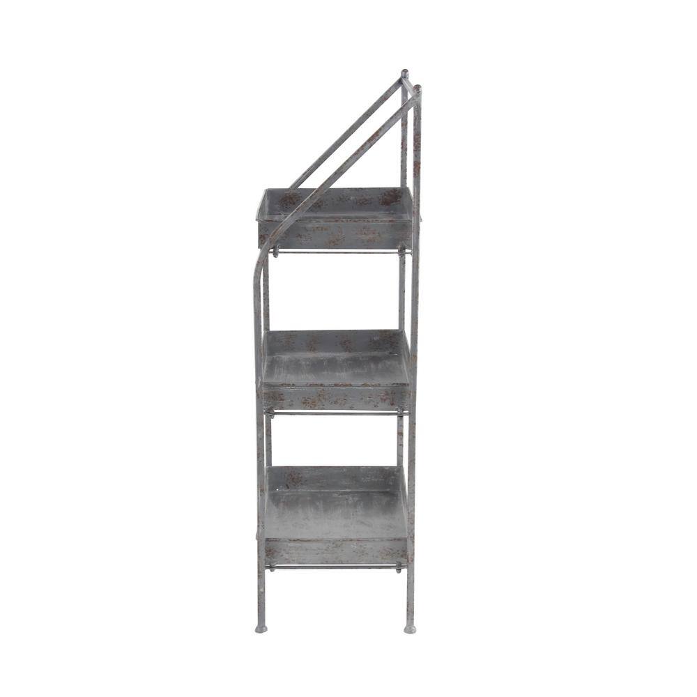 Distressed Silver Metal 3-Tier Plant Stand, 18" x 39"