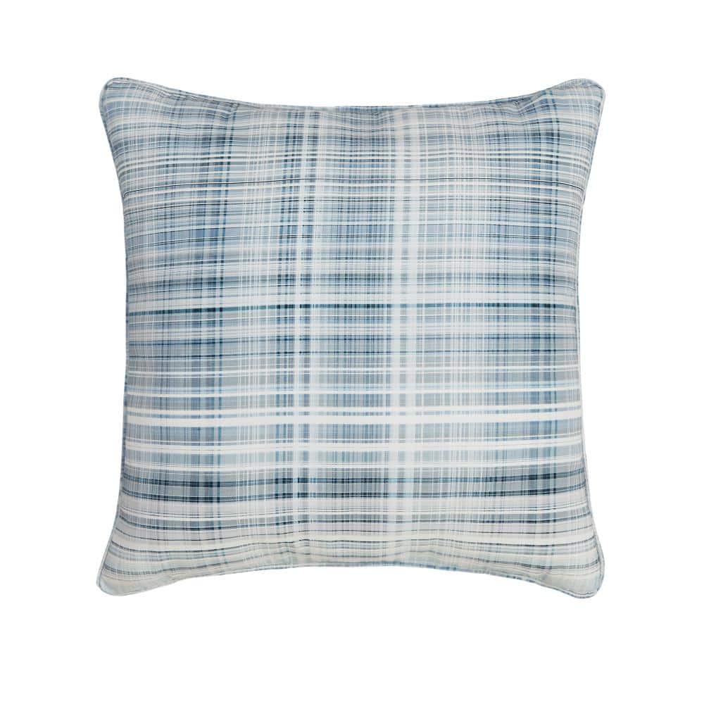Peyton Blue Cotton Plaid 20 in. Square Decorative Throw Pillow 20 in. L x 2