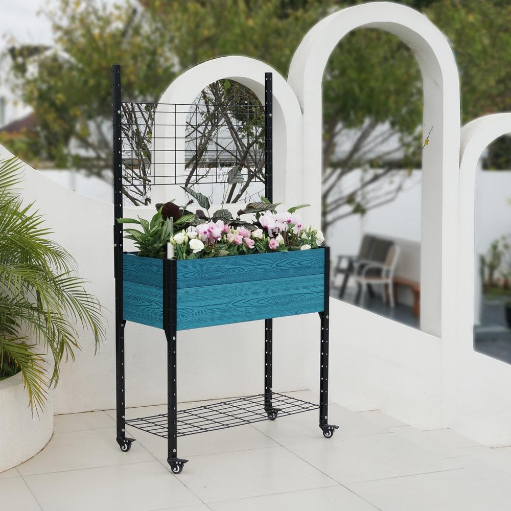 EverBloom Self-Watering 18 in. D x 69 in. H x 36 in. W Blue Composite and  Steel Mobile Elevated Planter with Trellis K2301 - The Home Depot