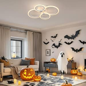 22 in. White Modern Integrated LED 4 Rings Circle Semi- Flush Mount Ceiling Light with Remote Control for Living Room