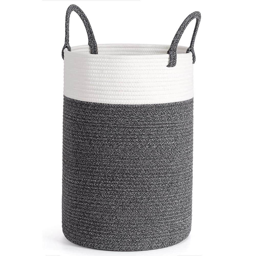 13.8 in. W x 13.8 in. D x 19.7 in. H Jute Laundry Basket Hamper Gray ...