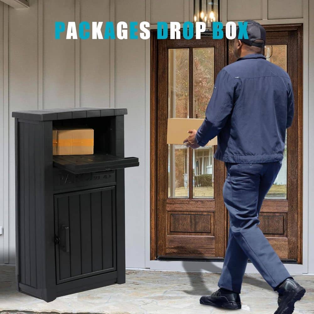 60 Gal. Black Resin Lockable Deck Box for Outside, Anti-Theft Waterproof Parcel Drop Boxes Outdoor Package Delivery price history on PriceWatchPro