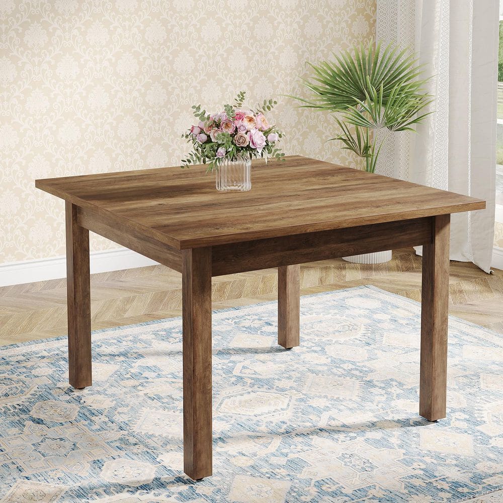 Roesler 39.4 in. Square Dining Table Rusitc Brown Wood 4-Leg Dining Table for Dining Room, Seats 4