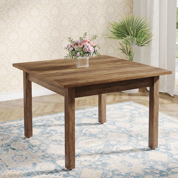 BYBLIGHT Roesler 39.4 in. Square Dining Table Rusitc Brown Wood 4-Leg Dining Table for Dining Room, Seats 4
