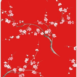 Cherry Blossom Scarlet and Petal Pink Floral Peel and Stick Wallpaper (Covers 30.75 sq. ft.)