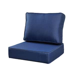 Outdoor Deep Seat Square Cushion/Pillow Set 24x24" 18x24", for Lounge Chair Loveseat Bench (Navy Blue)