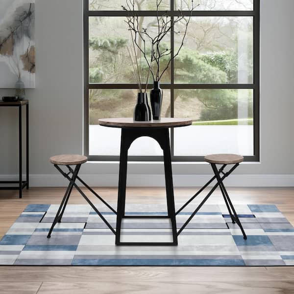 Brown 30 in. Round Wood Accent Table with Attached Folding Chairs