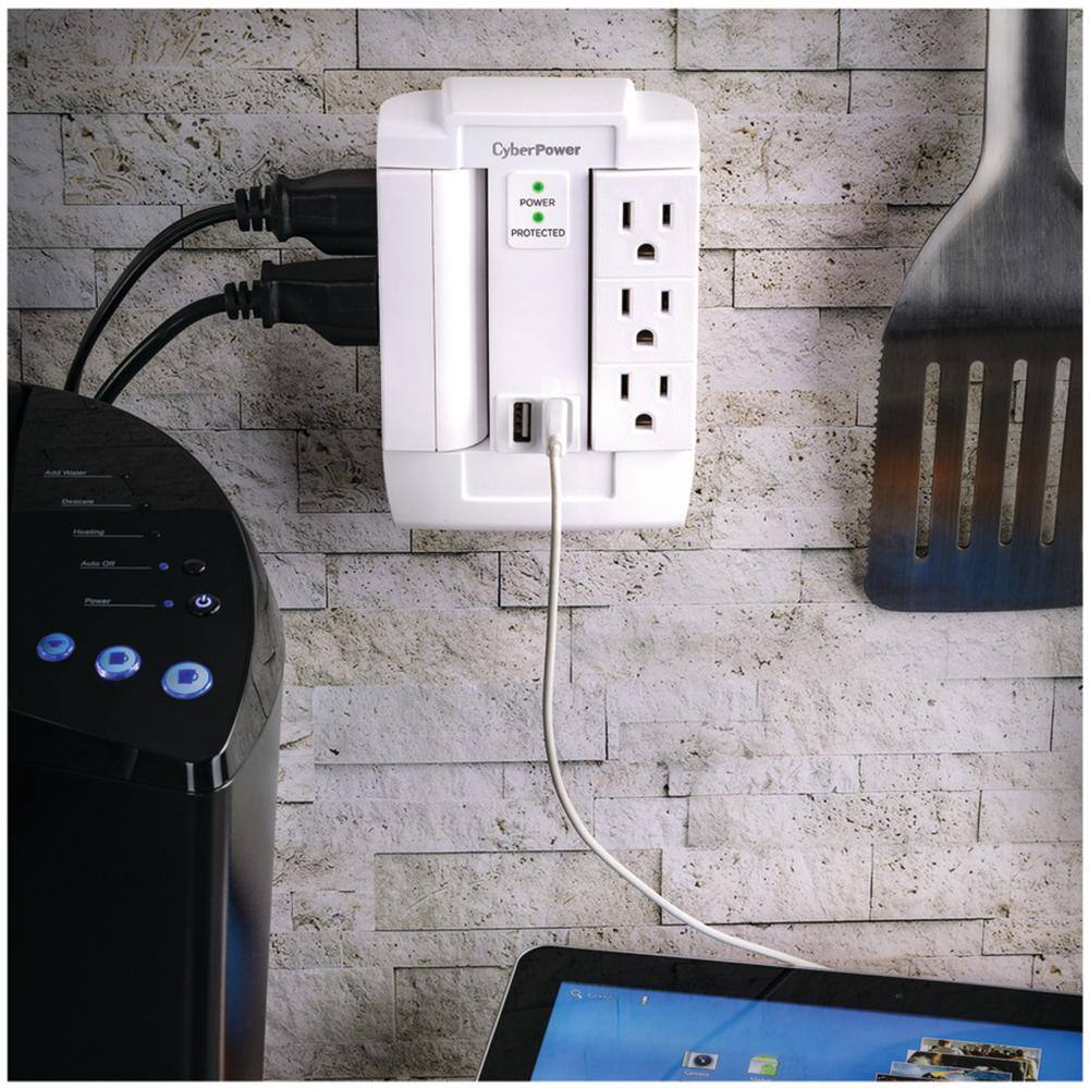 White 6-Outlet Swivel Surge Protector with USB Ports