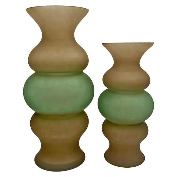 Brown Green 20 in. and 16 in. Decorative Amphora Curved Glass Vase Set of 2