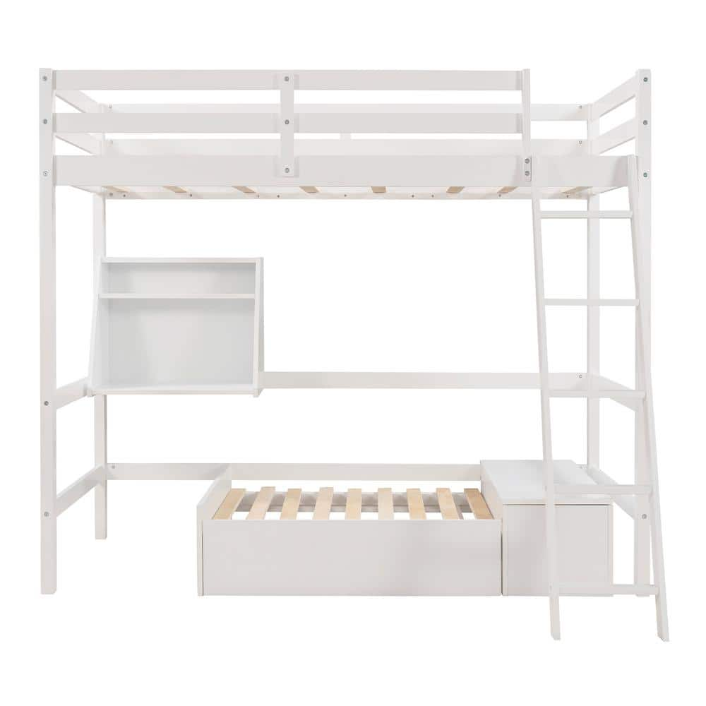 Utopia 4niture Kuttika White Twin Size Loft Bed with Convertible Lower ...