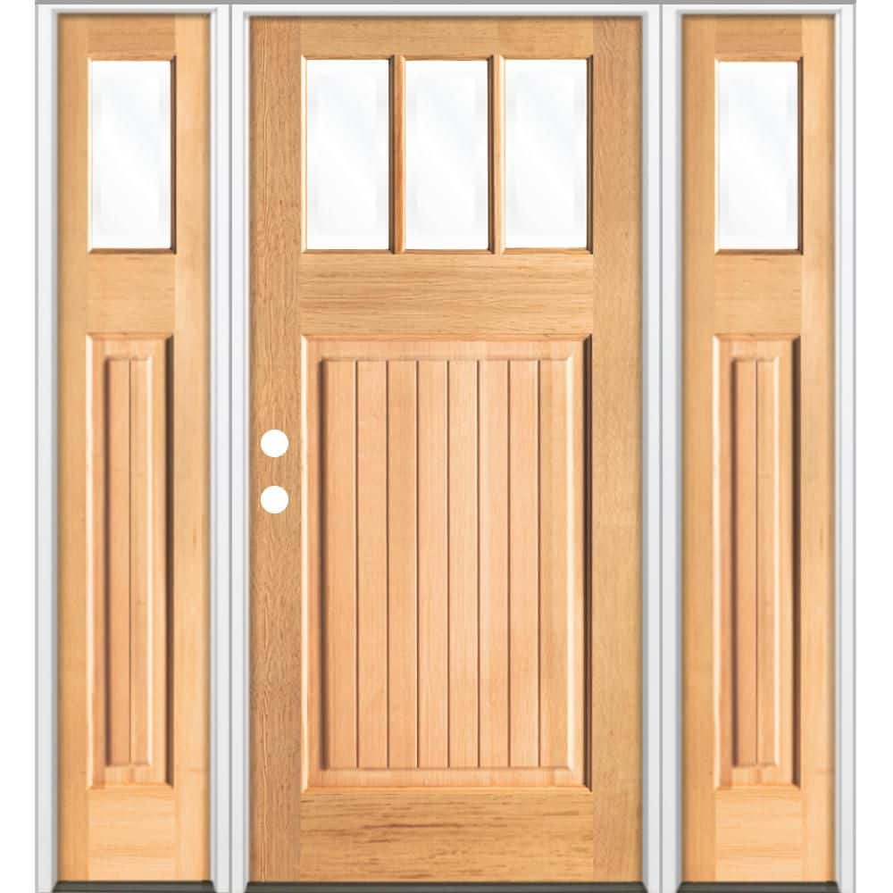 64 in. x 80 in. Craftsman 3-Lite Clear Glass VG Clear Stain Right Hand Hemlock Wood Prehung Front Door w/DSL price history on PriceWatchPro