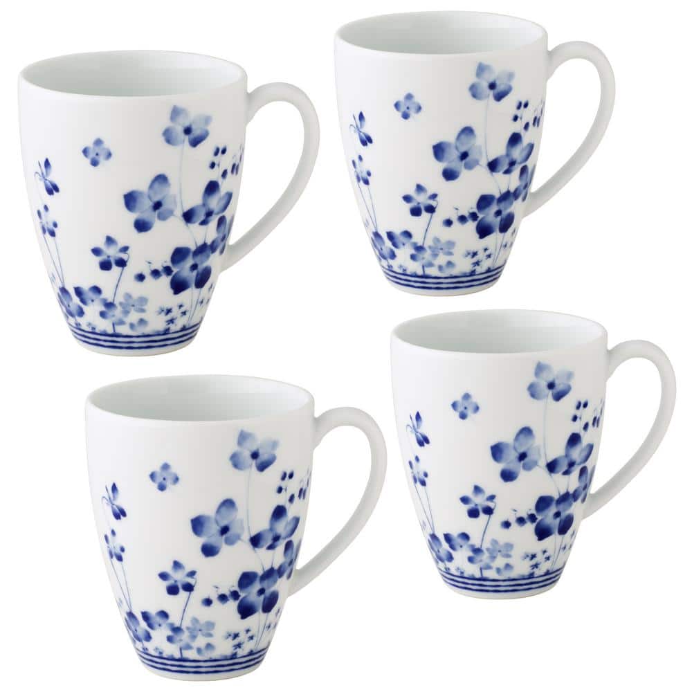 Noritake Bloomington Road 16 fl. oz. White/Blue Porcelain Mugs (Set of 4) -  1733-484D
