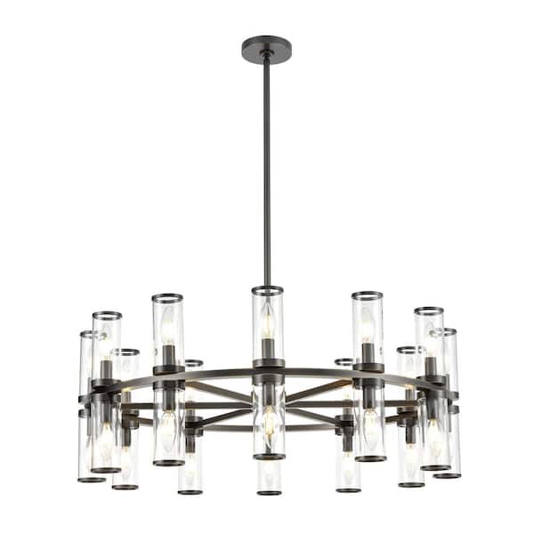 Revolve 33 in. 24 Light 60-Watt Clear Glass/Urban Bronze Chandelier