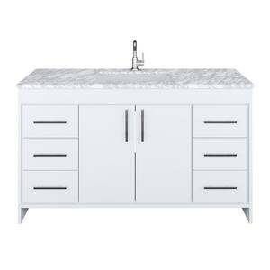 Capri 60 in. W x 22 in. D Bathroom Vanity in White with Carrara Marble Vanity Top in Gray with White Basin