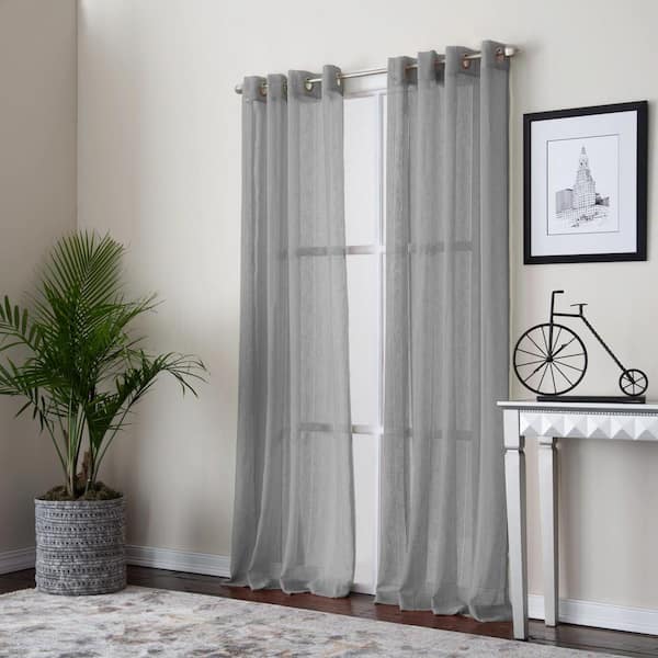 Natco Payton 52 in. W x 95 in. L Polyester Semi-Sheer Window Panel in Grey