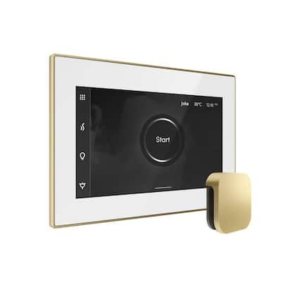 Bliss Max Steam Shower Control Package with iSteamX Control and Linear Steamhead in White Satin Brass