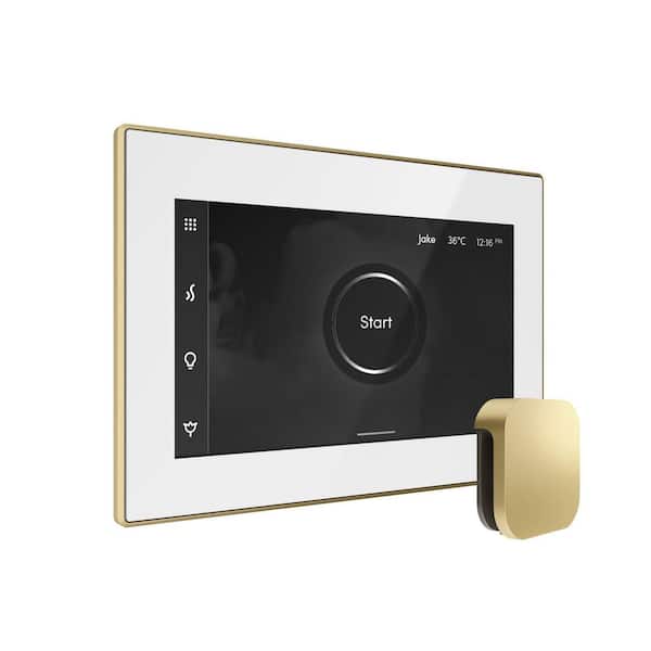 XDream Steam Shower Control Package with iSteamX Control and Steamhead in White Satin Brass