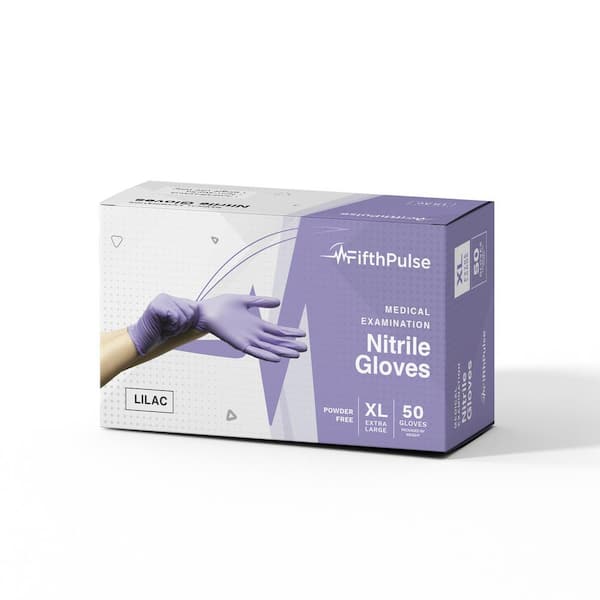 FifthPulse Extra Large Nitrile Exam Latex Free and Powder Free Gloves in Lilac - (Box of 50)