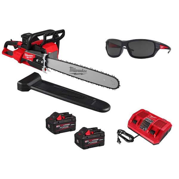 M18 FUEL 18V Brushless Cordless 20 in. Dual Battery Chainsaw Kit w/ (2) 8.0 Ah FORGE Batteries, Safety Glasses, Charger