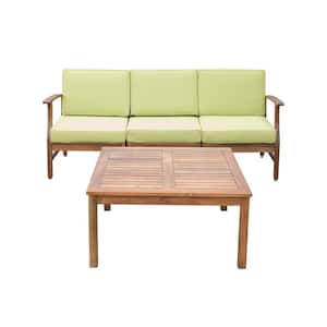 Perla Teak Brown 4-Piece Wood Patio Conversation Set with Green Cushions