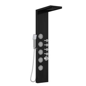 50.7 in. 5-Jet Shower Panel System Shower Tower With Rainfall Waterfall Shower Head, Hand Shower in Black, Valve