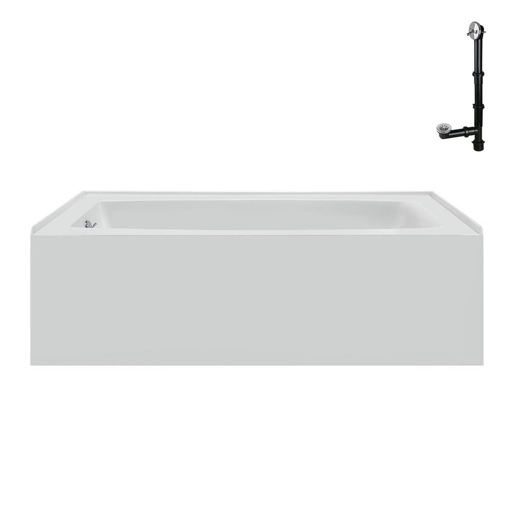 Glossy White Acrylic Rectangular Alcove Bathtub with Polished Chrome Drain