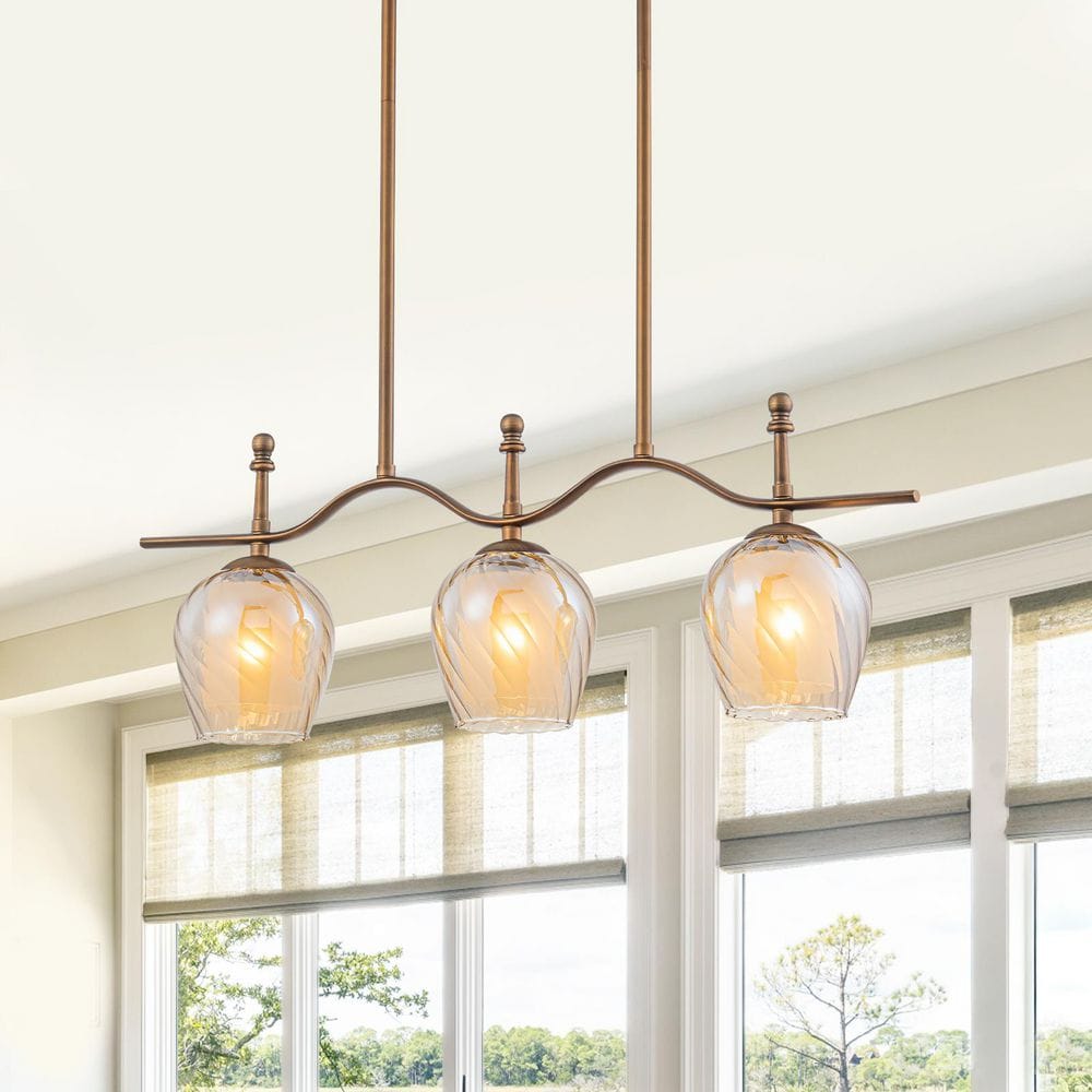 25.5 in. 3-Light Antique Linear Pendant Light with Double Layer Glass Shades Dining Kitchen Island Chandelier price history on PriceWatchPro