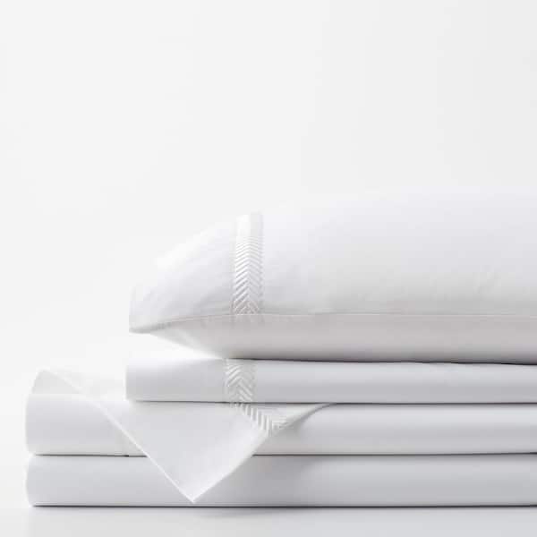 Legends Hewett 4-Piece White Embroidered 600-Thread Count Egyptian Cotton Sateen California King Sheet Set