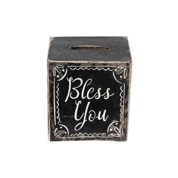 Storied Home Tissue Box with in.Bless You in. in Black