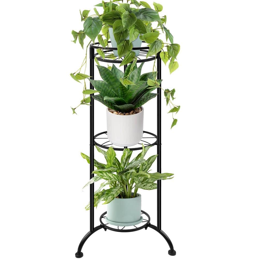 35 in. Black 3 Tier Metal Plant Stand Heavy-Duty Flower Holder