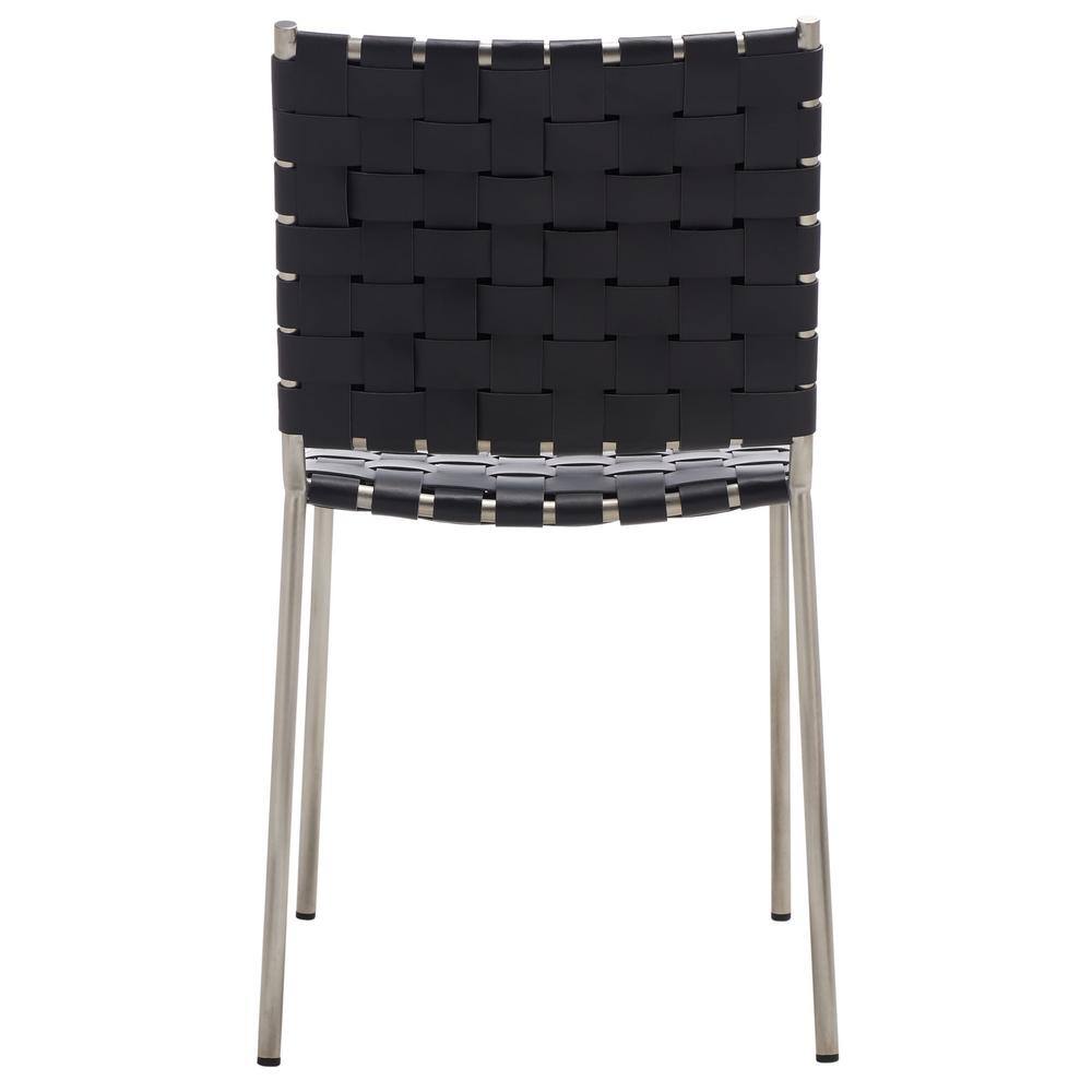 Wesson Black and Silver Woven Leather Dining Chair Set
