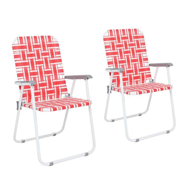 TIRAMISUBEST Red and White Metal Folding Beach Chairs (2-Pack